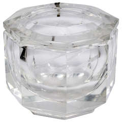 Large Faceted Lucite Ice Bucket with Tongs