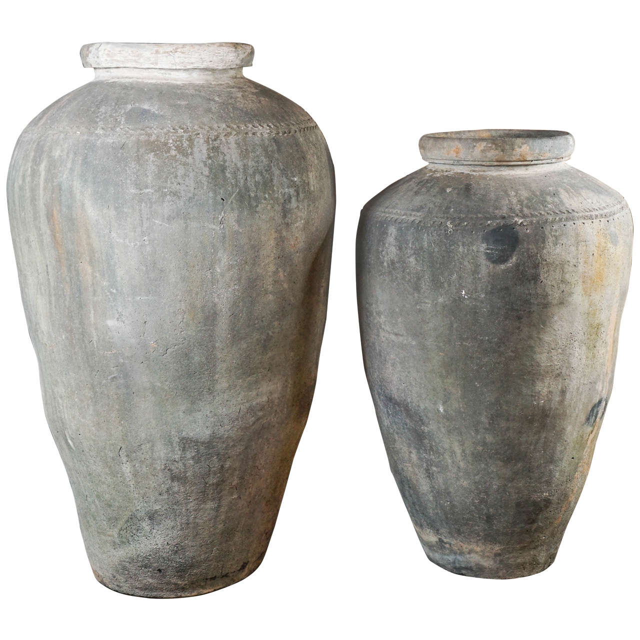 Monumental 19th Century Low Fired Clay Pots For Sale