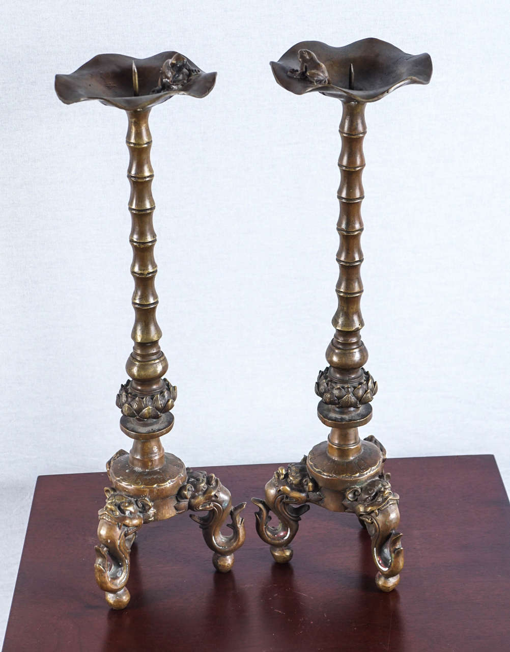 19th Century Tibetan Foo Dog Candle-stands