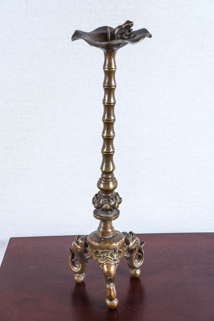 19th Century Tibetan Foo Dog Candle-stands In Excellent Condition For Sale In Hudson, NY