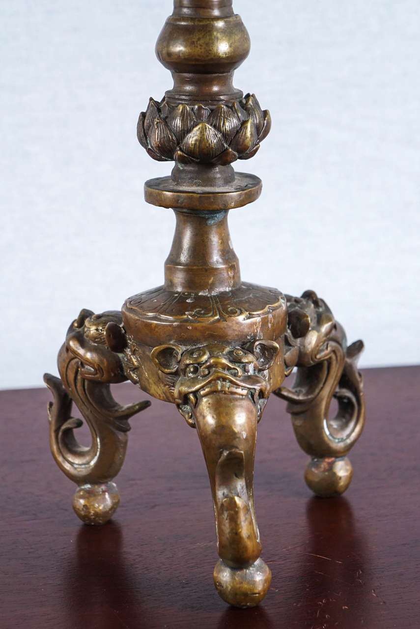 19th Century Tibetan Foo Dog Candle-stands For Sale 2