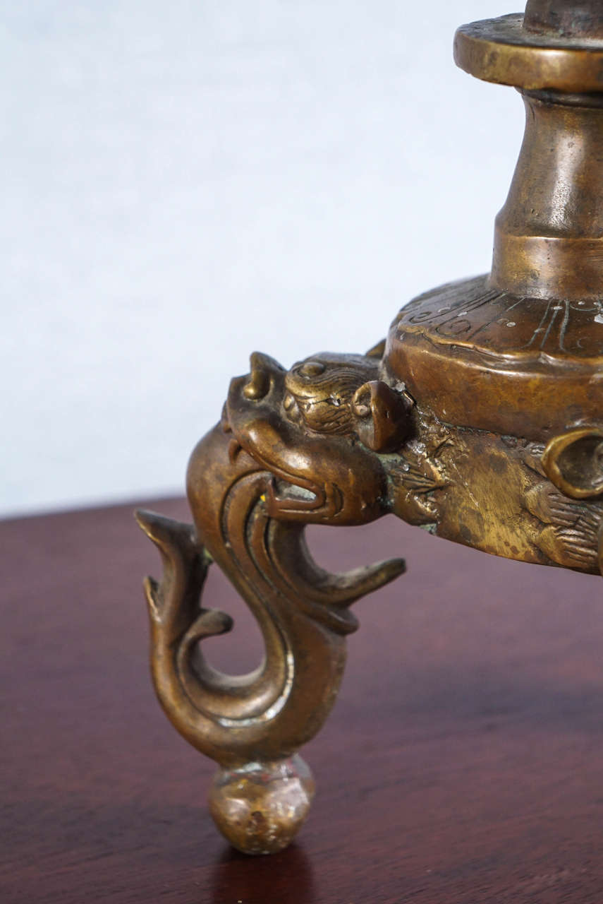 19th Century Tibetan Foo Dog Candle-stands For Sale 3