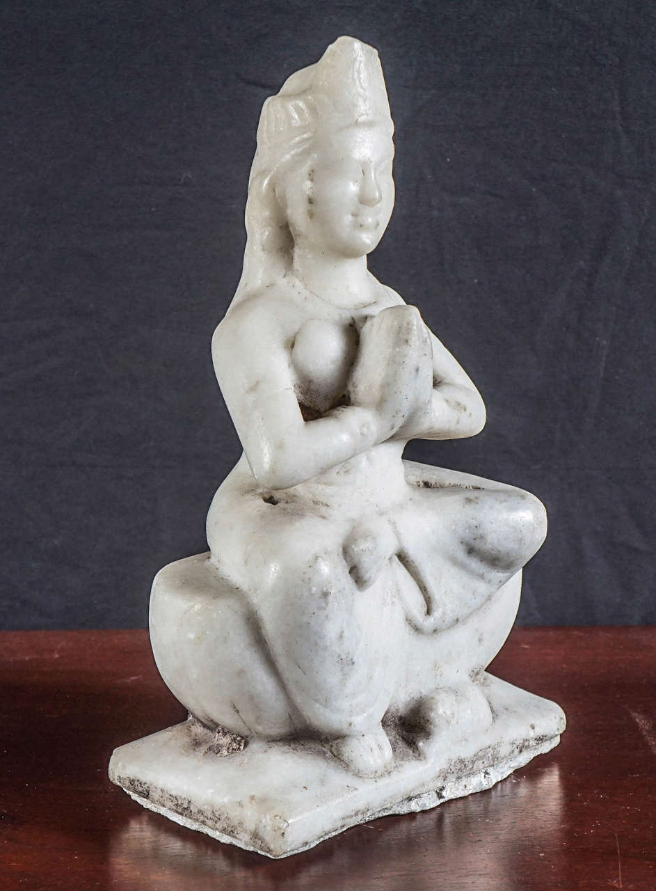 Beautifully hand-carved marble with original patina, commands the beauty of a goddess.