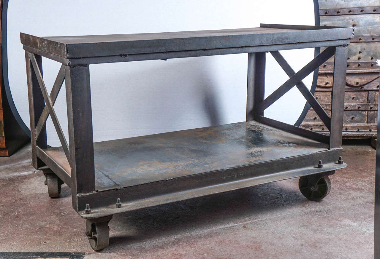 American Midcentury Bethlehem Industrial Steel Rolling Cart For Sale