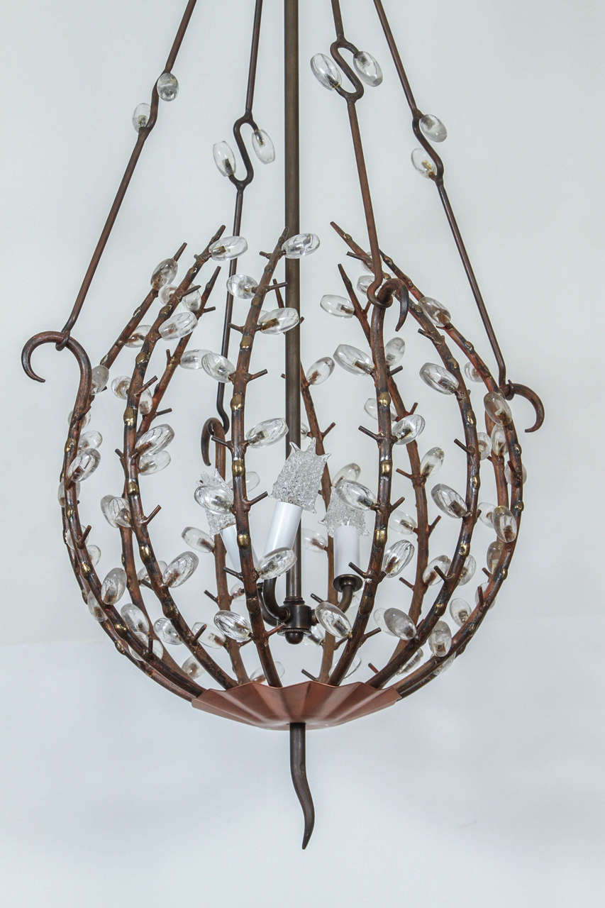 Mid-Century Modern Rock Crystal and Iron Lantern after Andre Dubrevil For Sale