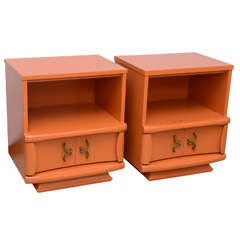 1950s Orange Lacquer Nightstands or End Tables, USA