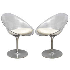 Pair of Philippe Starck of Lucite and Chrome by Kartell Eros Swivel Chairs