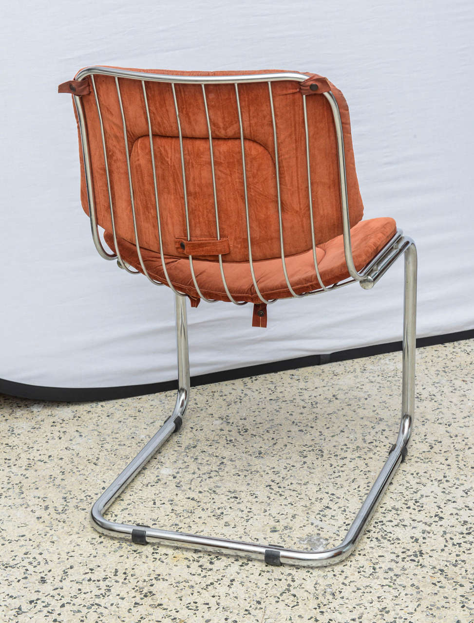 Mid-Century Modern Pair of Italian Chrome Wire Chairs, Italy Late 1960s