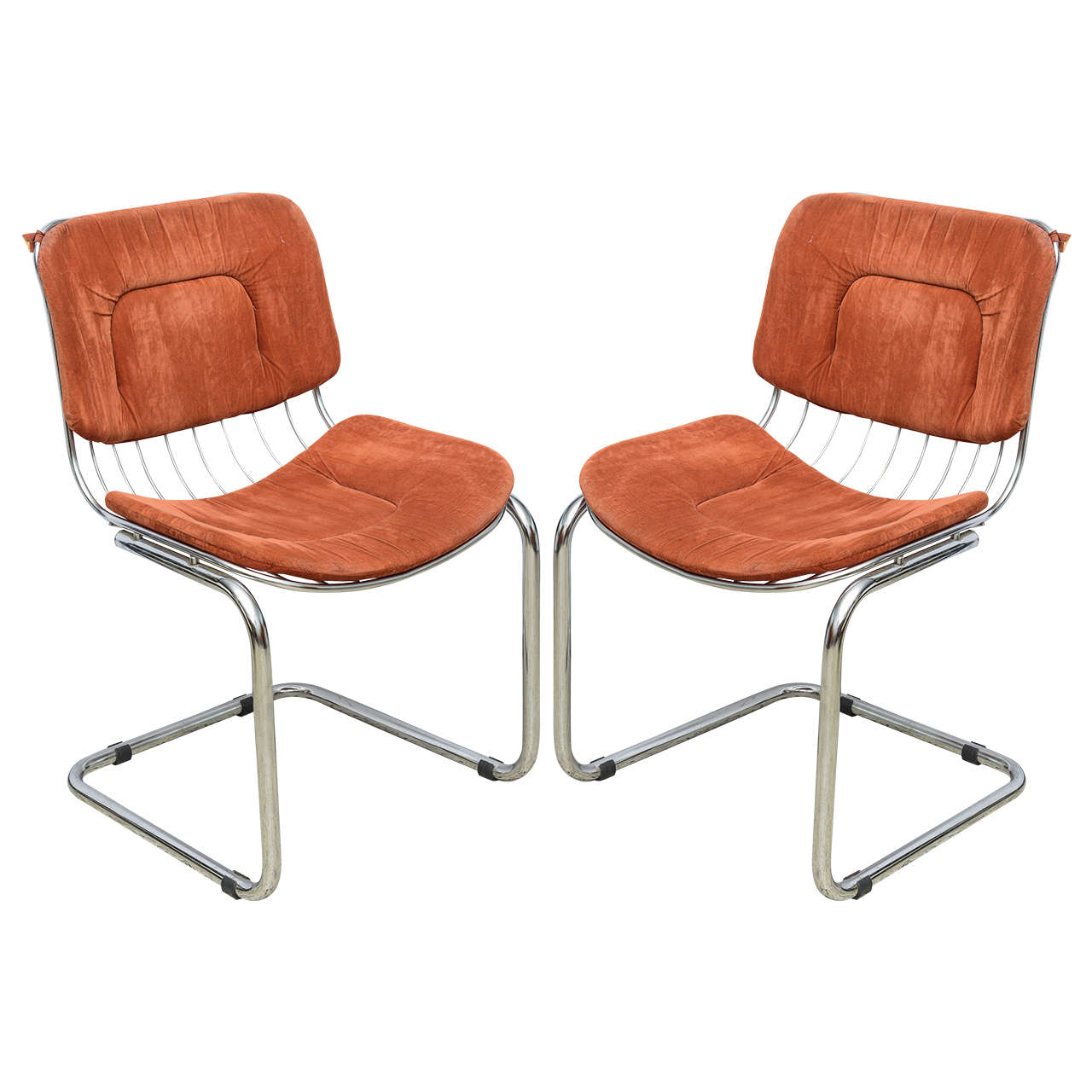 Pair of Italian Chrome Wire Chairs, Italy Late 1960s