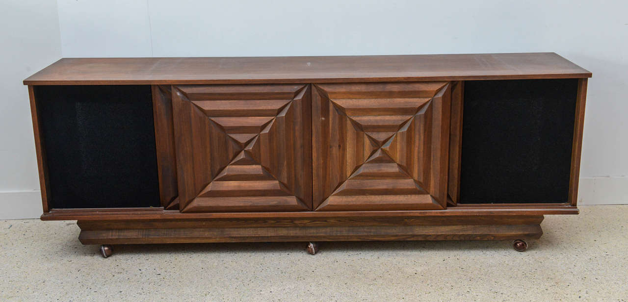 French Modern Dark Walnut Four-Door Credenza or Buffet, Style of Maxime Old For Sale 2