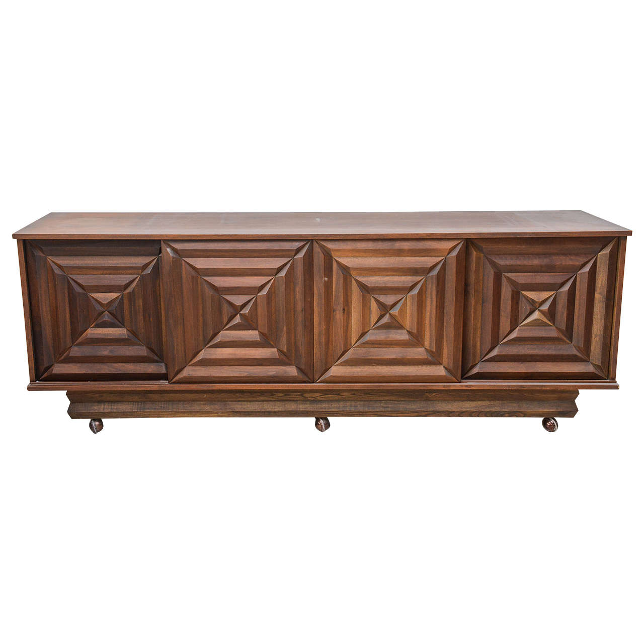 French Modern Dark Walnut Four-Door Credenza or Buffet, Style of Maxime Old For Sale