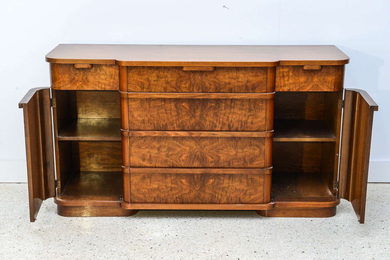 French Late Art Deco Flame Mahogany Sideboard or Buffet, France For Sale