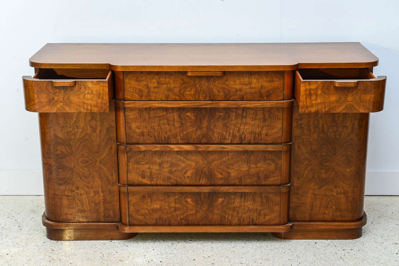 Late Art Deco Flame Mahogany Sideboard or Buffet, France For Sale 1