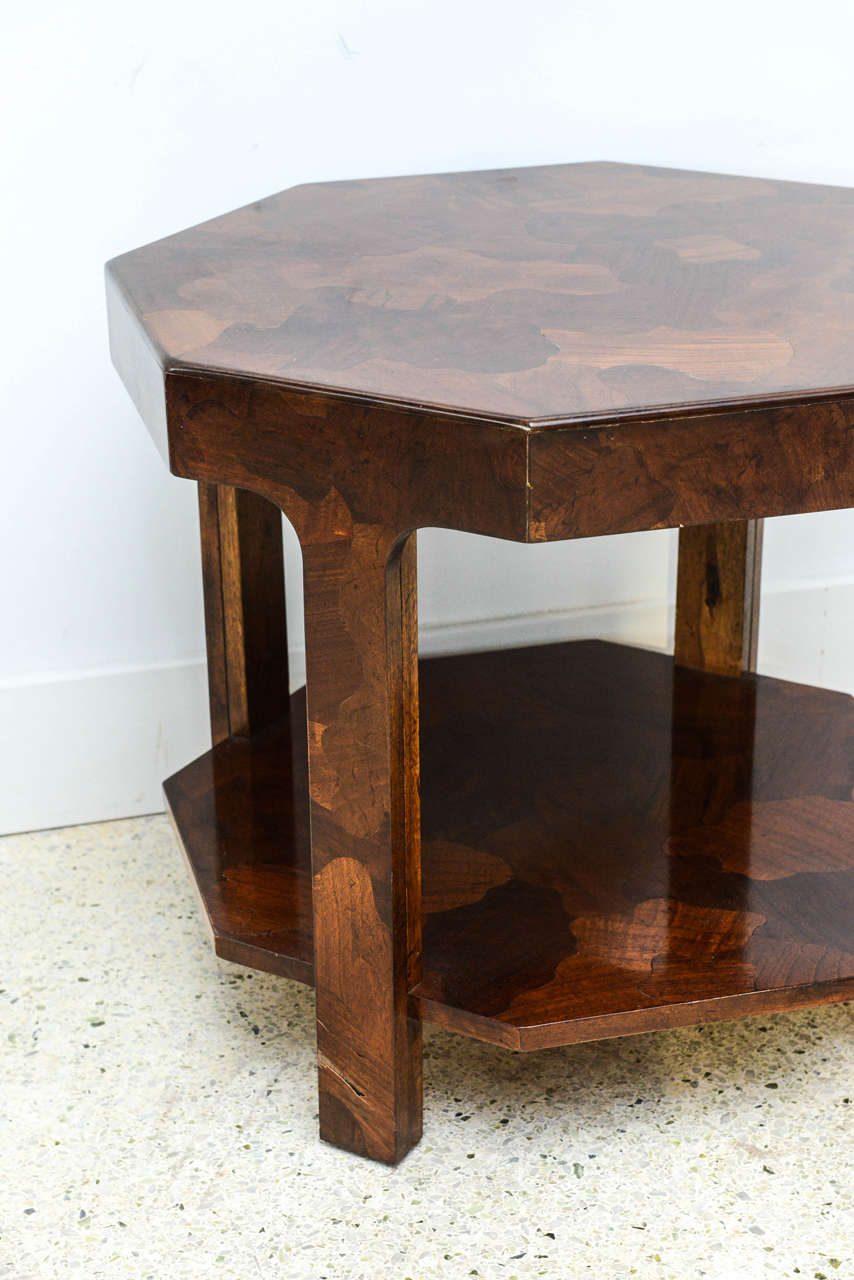 American Modern Inlaid Mixed Wood Octagonal Table, American of Martinsville In Excellent Condition In Hollywood, FL