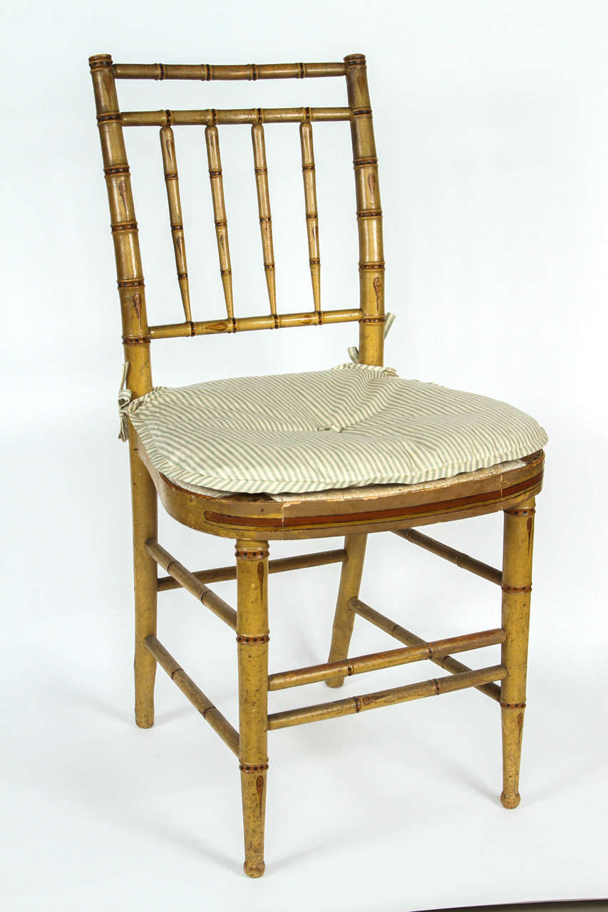 English Regency Faux Bamboo Side Chair In Excellent Condition In Los Angeles, CA