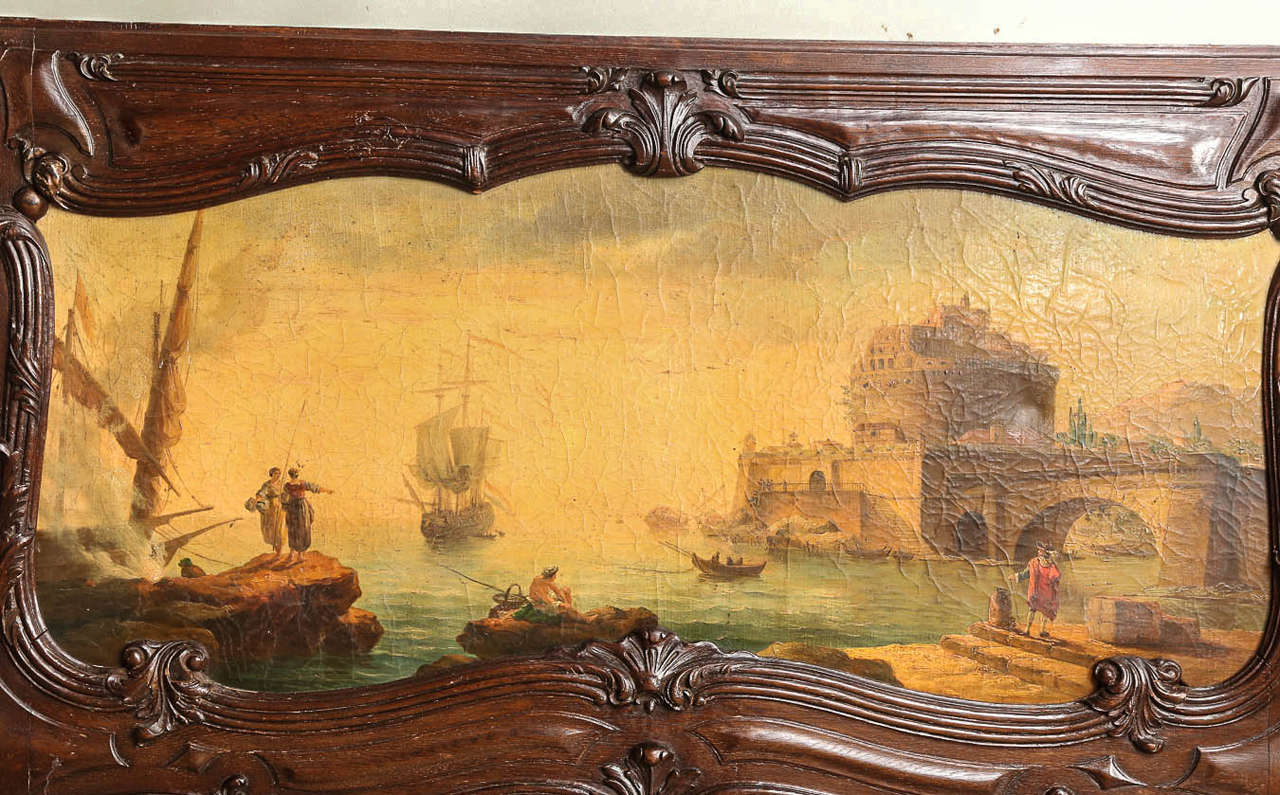 French Provincial 19th Century Overmantel Trumeau with Original Oil Painting on Canvas For Sale