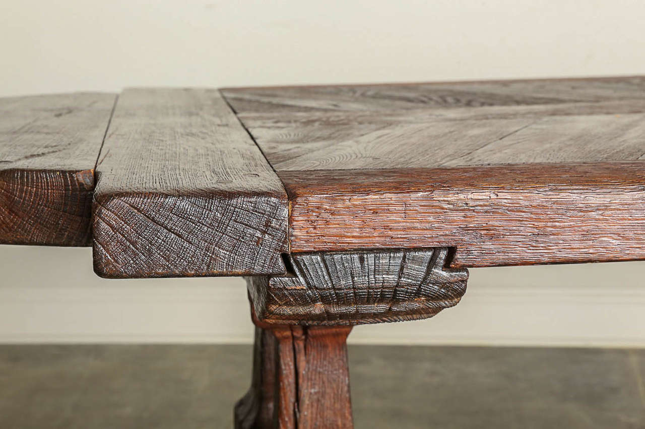Wood 19th Century French Monastery Style Trestle Table in Oak