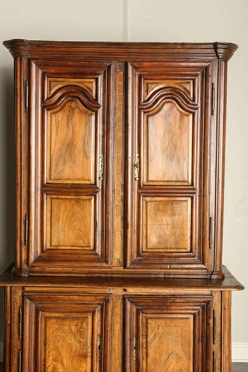 Carved French Louis XIV Style Buffet a Deux Corps in Walnut, 18th Century For Sale