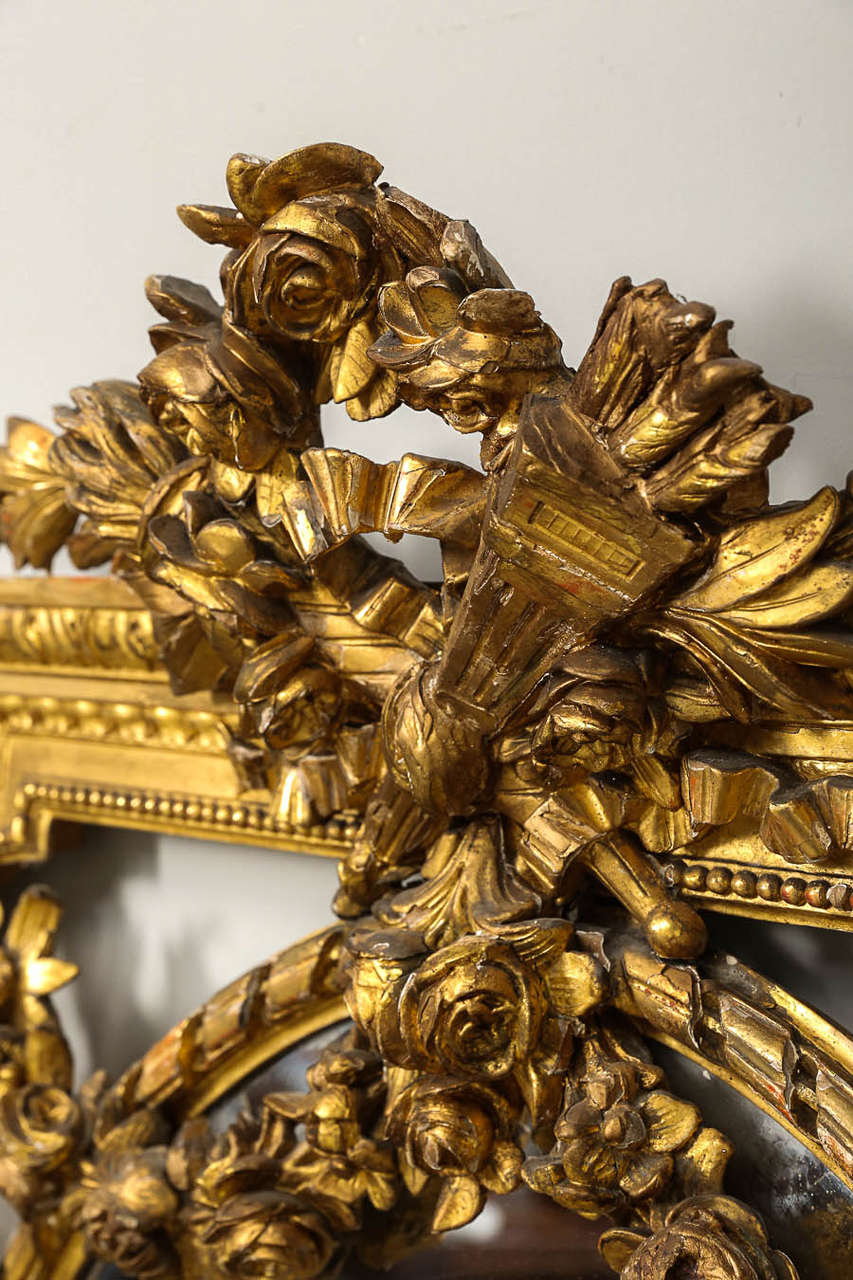 Carved 19th Century Louis XVI Style Gold Gilt Mirror
