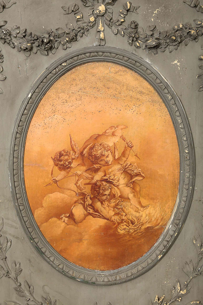 Louis XVI 18th Century French Overmantel Boiserie Panel with Original Grisaille Painting