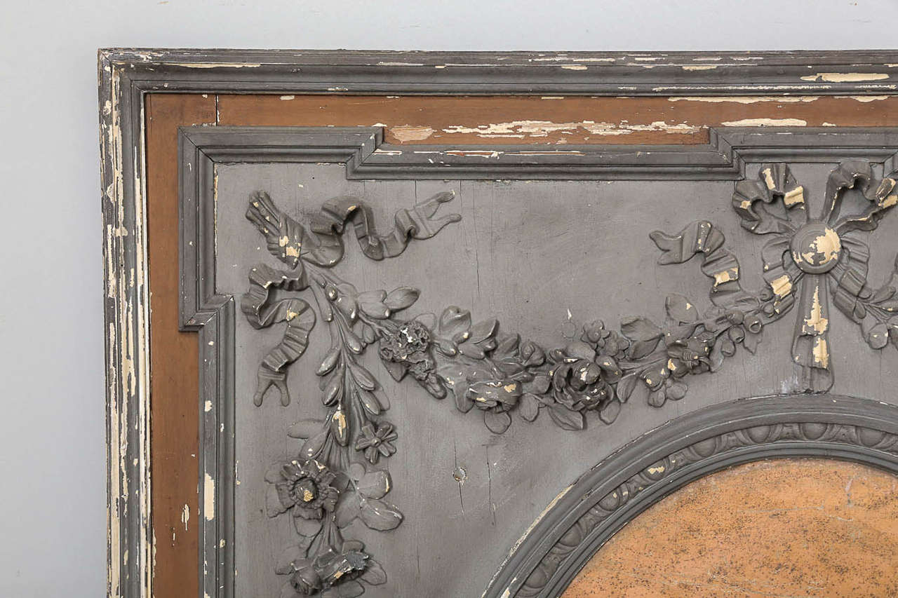 Carved 18th Century French Overmantel Boiserie Panel with Original Grisaille Painting