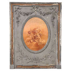 18th Century French Overmantel Boiserie Panel with Original Grisaille Painting