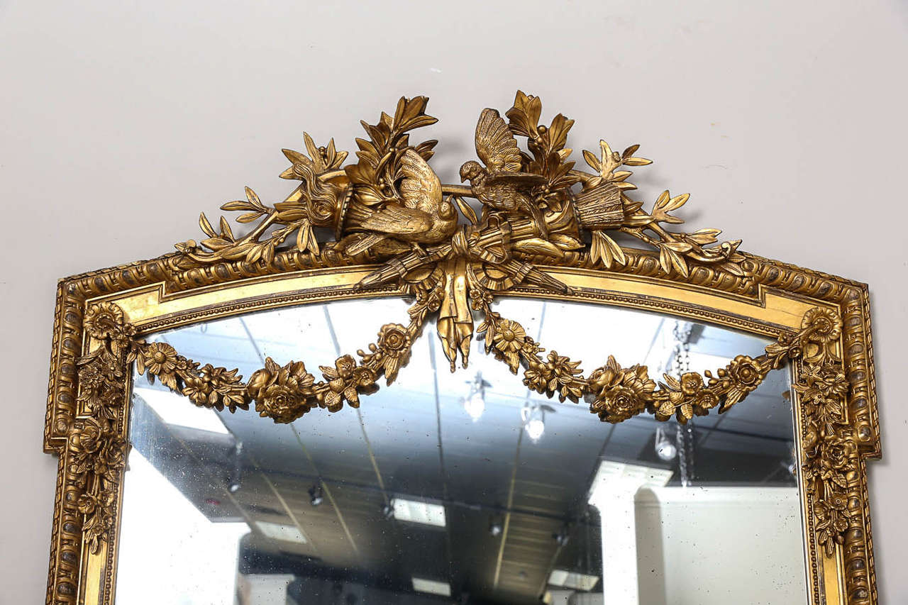 19th Century, French Louis XVI Style Grande Mirror in Gold Gilt In Good Condition In Houston, TX