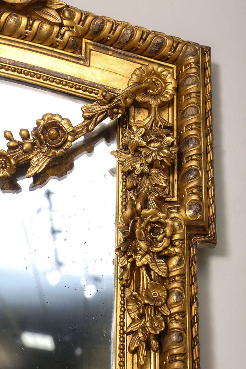 19th Century, French Louis XVI Style Grande Mirror in Gold Gilt 1