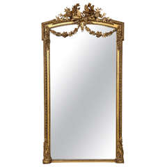 19th Century, French Louis XVI Style Grande Mirror in Gold Gilt