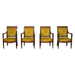Set of Four 19th Century French Empire Style Fauteuils in Mahogany