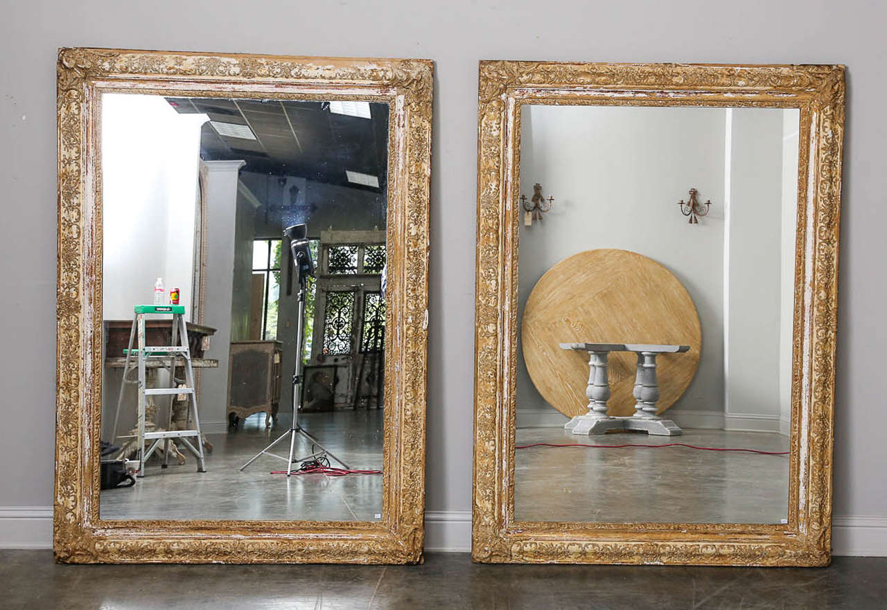 Matching 19th century French Regency style mirrors with frames. 

Fabulous old, worn patina, mirrors are replacements, four available.

Established in 1979, Joyce Horn Antiques, ltd. continues its 36 year tradition of being a family owned and