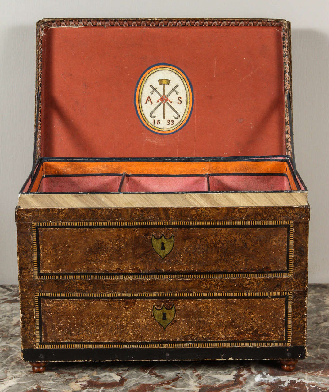 Directoire 19th Century Napoleon Faux Painted Box with Exceptional Interior Colors