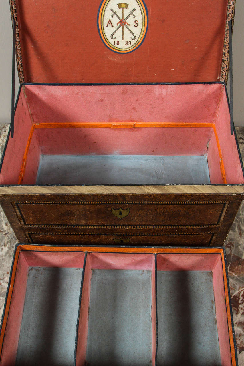 Early 19th Century 19th Century Napoleon Faux Painted Box with Exceptional Interior Colors