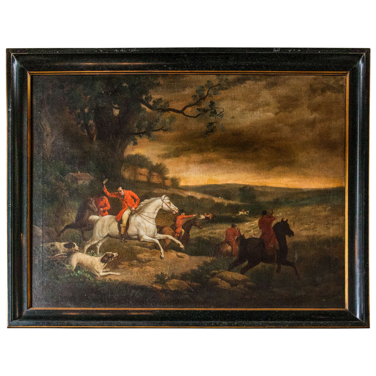 Antique Oil on Canvas of an Engish  Hunt Scene