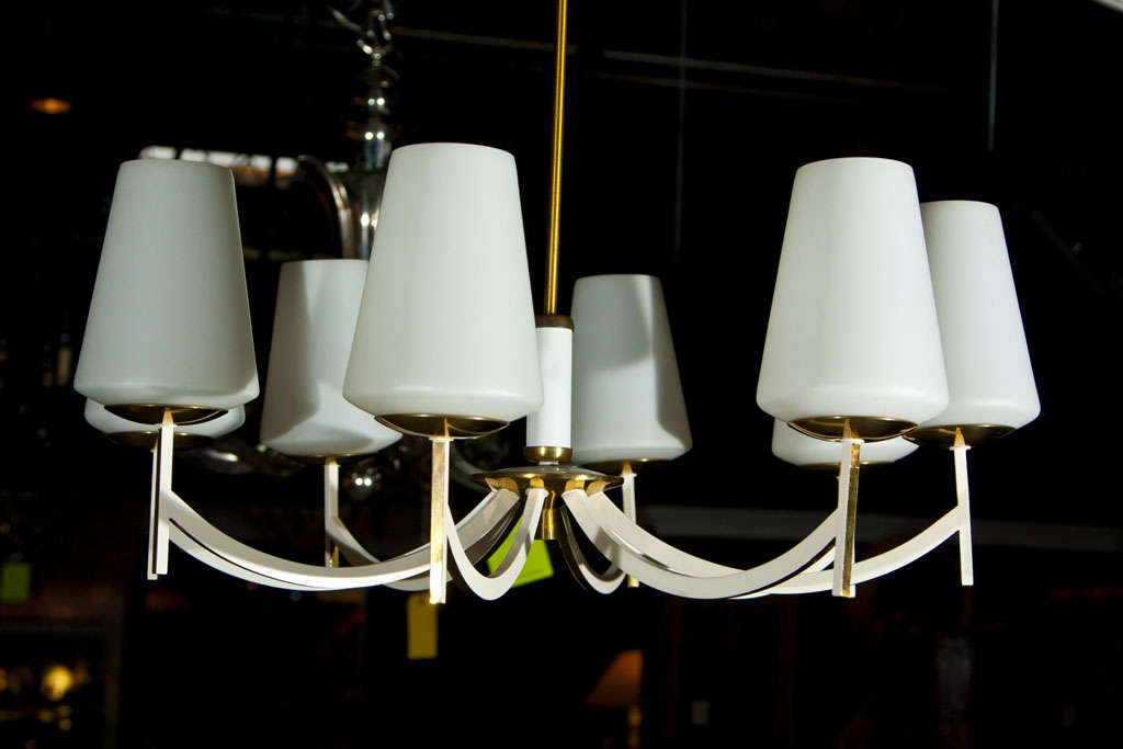 Sleek Modern Lightolier 8 Arm Chandelier with Cone Globes 28" W