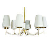 Sleek Modern Lightolier 8 Arm Chandelier with Cone Globes 28" W