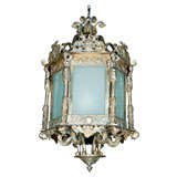 Silvered Bronze Caryatid White Glass Lantern