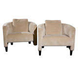 Pair 1970's Upholstered Rounded Armchairs