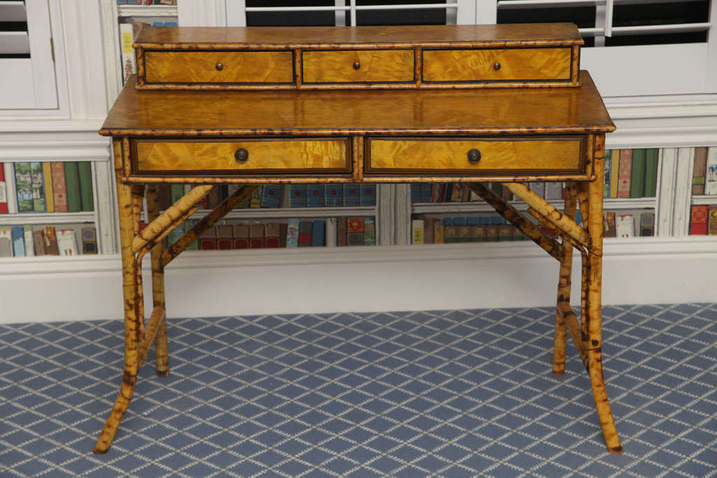 19th Century English Bamboo Desk with Five Drawers In Excellent Condition In West Palm Beach, FL