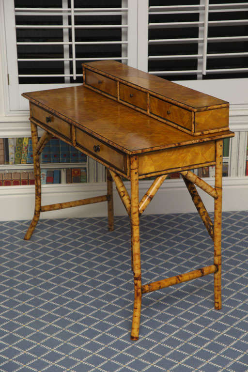 19th Century English Bamboo Desk with Five Drawers 1