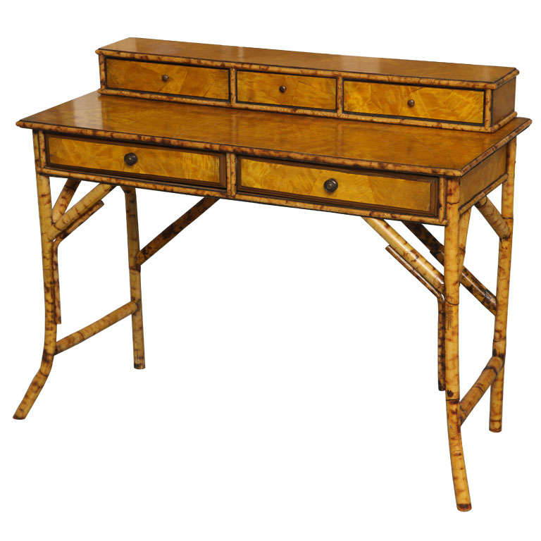 19th Century English Bamboo Desk with Five Drawers