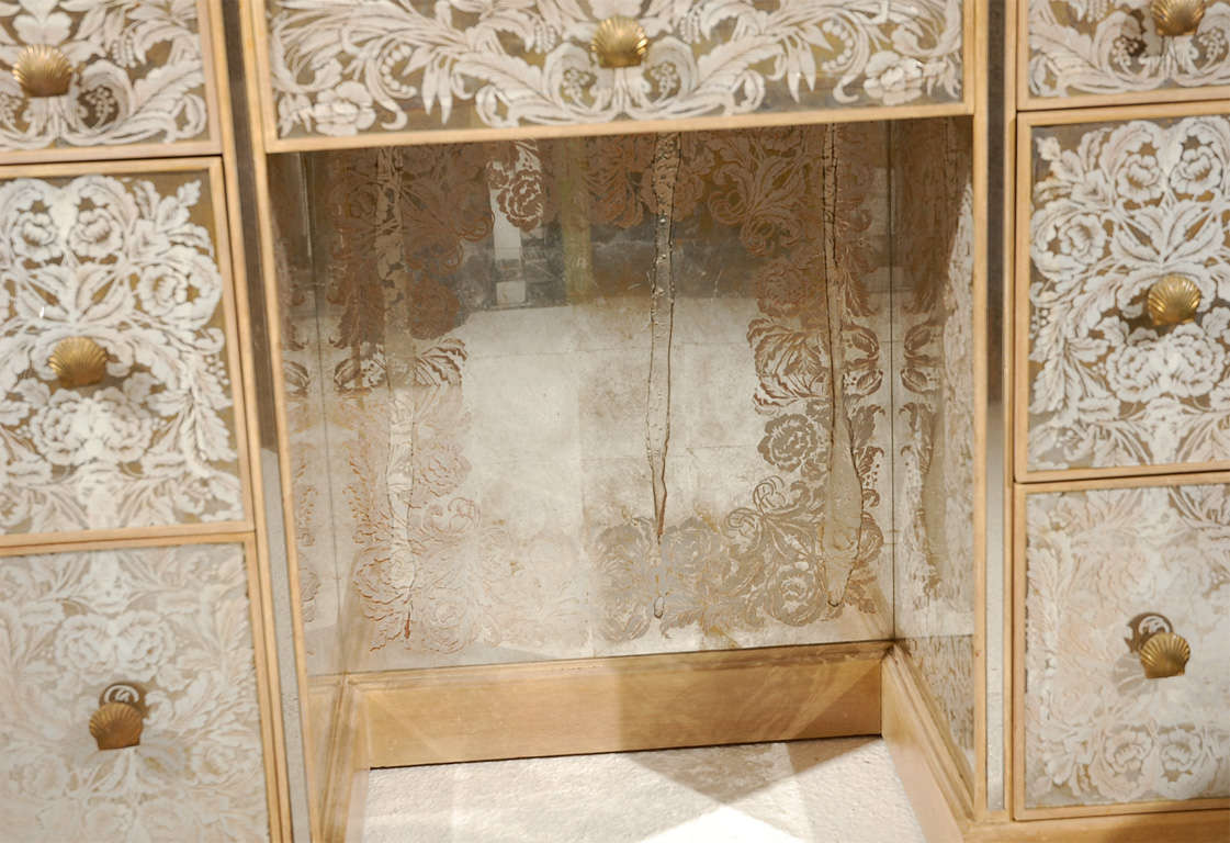 American An Eglomise Veneered Vanity/Desk by New Era Glass