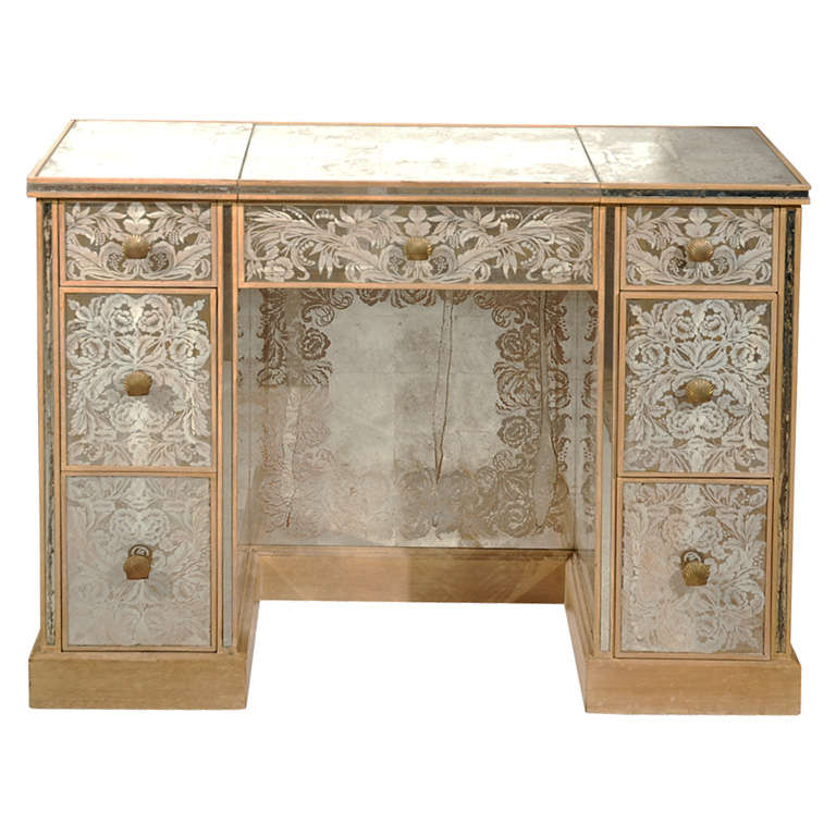 An Eglomise Veneered Vanity/Desk by New Era Glass