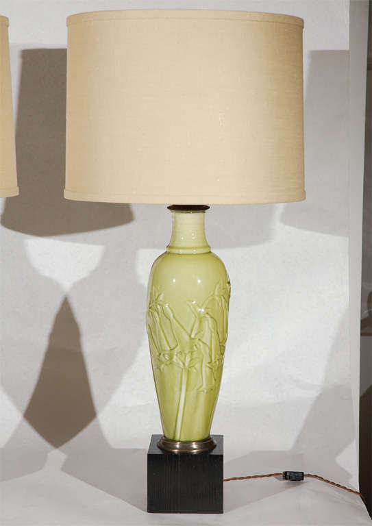 Pair of Rookwood Ceramic Lamps with Custom Linen Shades