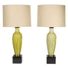 Vintage Pair of Rookwood Ceramic Lamps with Custom Linen Shades