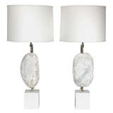Pair of Marble Specimen Lamps with Custom Linen Shades