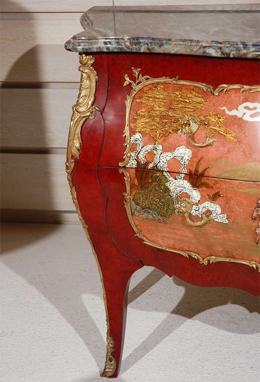 Mid-20th Century Elegant Continental Decorated Bombe Chest