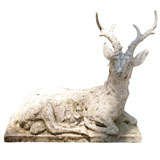 Reclining Large Cement Stag on Platform