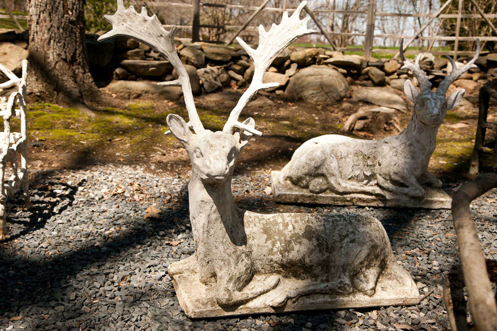Reclining Large Cement Deer at 1stDibs