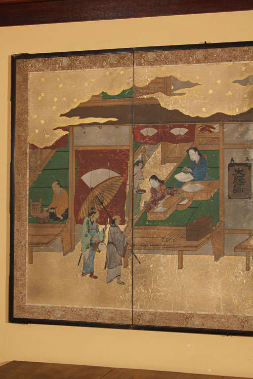 Small Japanese Folding Screen with Cityscape 1